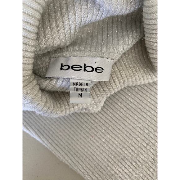 Bebe White Silver Metallic Sleeveless Turtleneck Shirt Tank Top M Y2K Futuristic - Picture 8 of 10